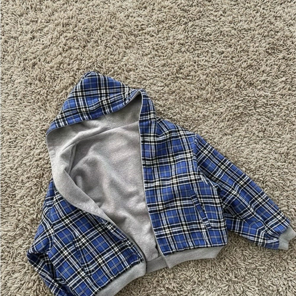 Blue Plaid Hooded Jacket